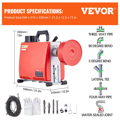 Drain Cleaner Machine 66FT x 5/8" 250W Sewer Snake Auger Manual Feed - Image 7