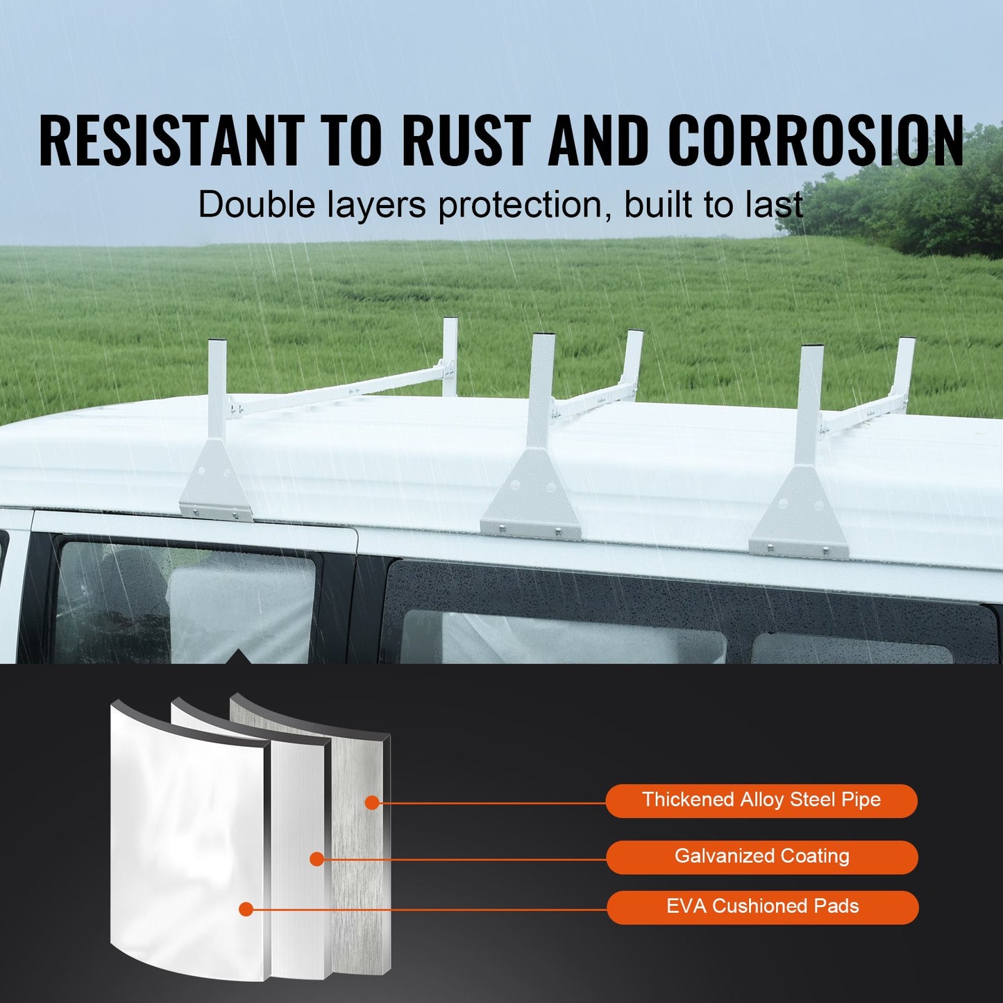 3-Bar Van Roof Ladder Rack Adjustable 56.3"-61.4" for Full-Size Vans - Image 3
