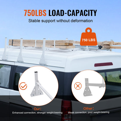 3-Bar Van Roof Ladder Rack Adjustable 56.3"-61.4" for Full-Size Vans - Image 4