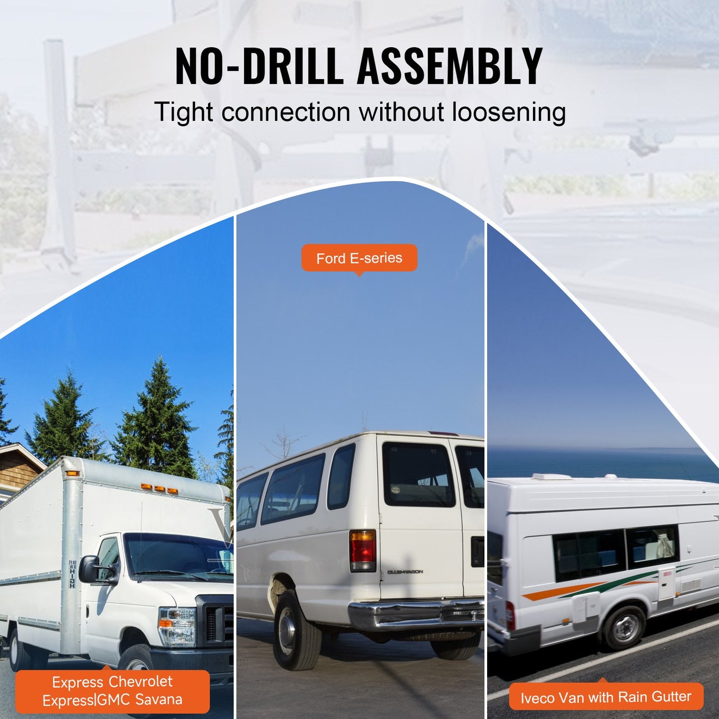 3-Bar Van Roof Ladder Rack Adjustable 56.3"-61.4" for Full-Size Vans - Image 5