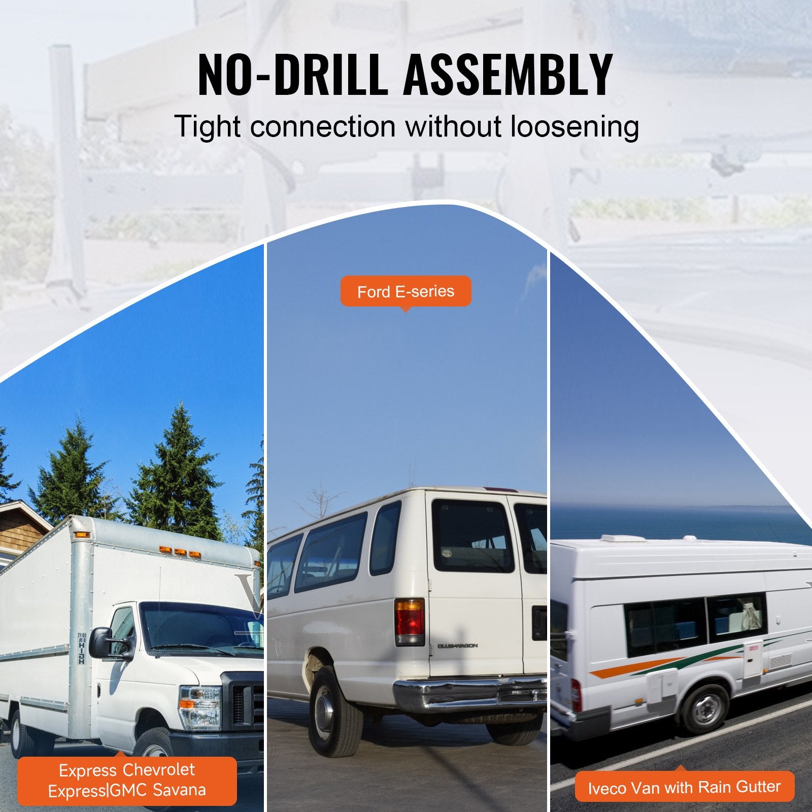 3-Bar Van Roof Ladder Rack Adjustable 56.3"-61.4" for Full-Size Vans - Image 5