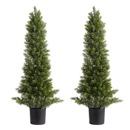 Artificial Topiary Cedar Trees, 2 Set 914mm Faux Pine Shrubs Plants, Fake Silk Tree Look Real, Easy Assembly for Decor Front Porch Outdoor Patio Garden Balcony Backyard Indoor Office