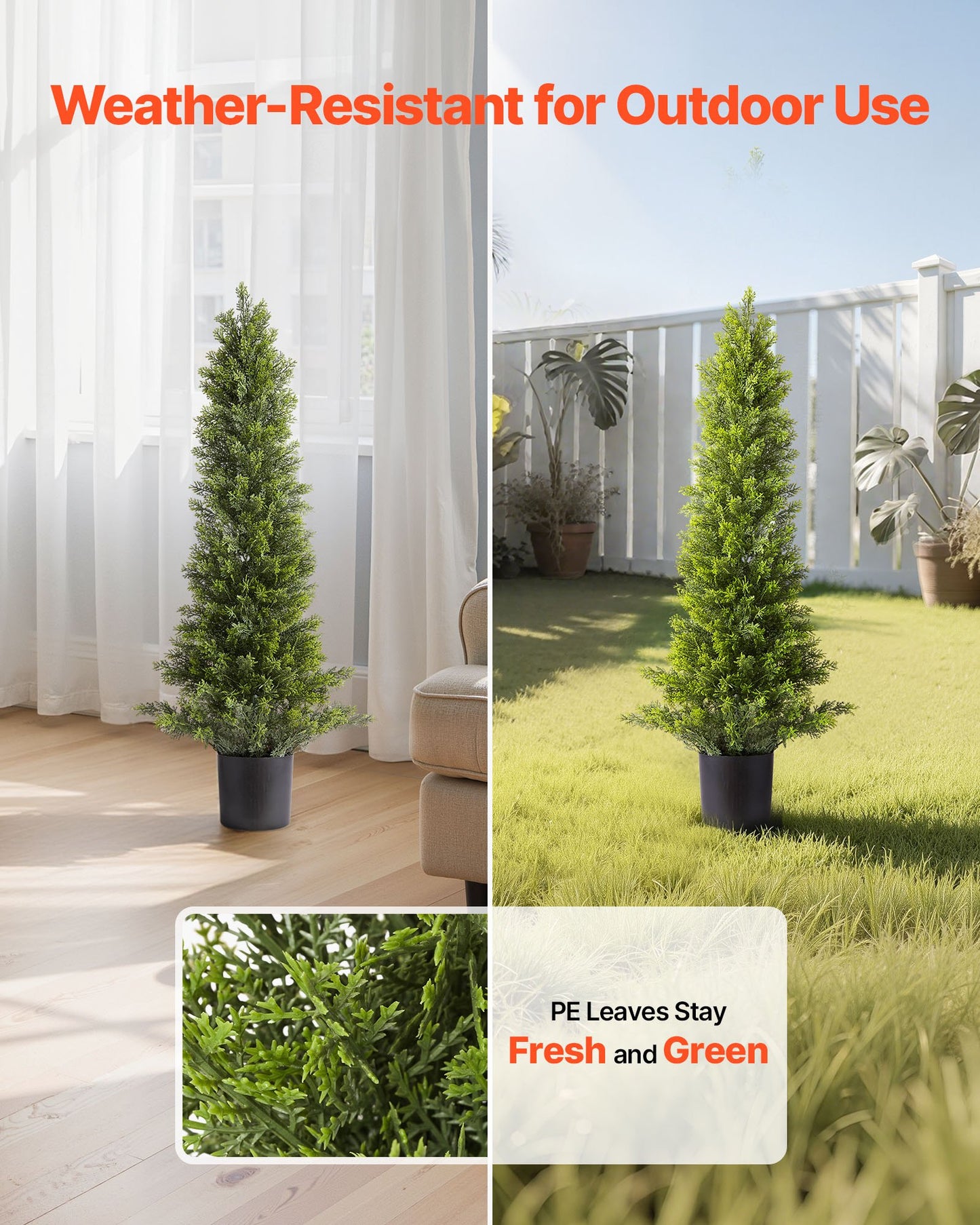 Artificial Topiary Cedar Trees, 2 Set 914mm Faux Pine Shrubs Plants, Fake Silk Tree Look Real, Easy Assembly for Decor Front Porch Outdoor Patio Garden Balcony Backyard Indoor Office - Image 3