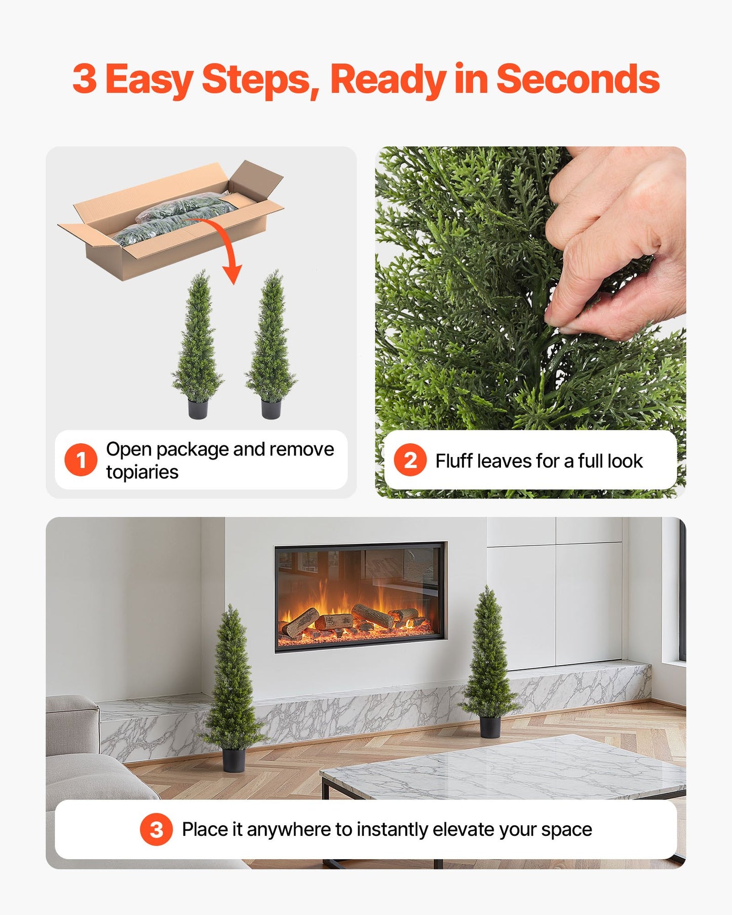 Artificial Topiary Cedar Trees, 2 Set 914mm Faux Pine Shrubs Plants, Fake Silk Tree Look Real, Easy Assembly for Decor Front Porch Outdoor Patio Garden Balcony Backyard Indoor Office - Image 4