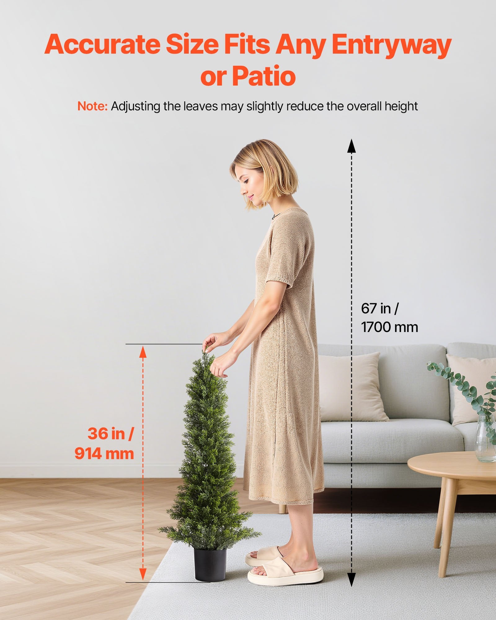 Artificial Topiary Cedar Trees, 2 Set 914mm Faux Pine Shrubs Plants, Fake Silk Tree Look Real, Easy Assembly for Decor Front Porch Outdoor Patio Garden Balcony Backyard Indoor Office - Image 5