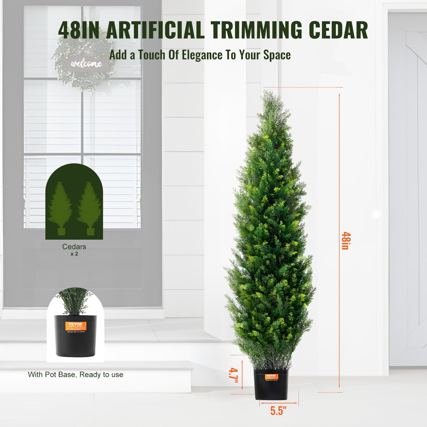 2 Pack 4' Artificial Cedar Topiary Tree Faux Plant UV Decor In/Outdoor - Image 6