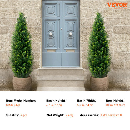 2 Pack 4' Artificial Cedar Topiary Tree Faux Plant UV Decor In/Outdoor - Image 7