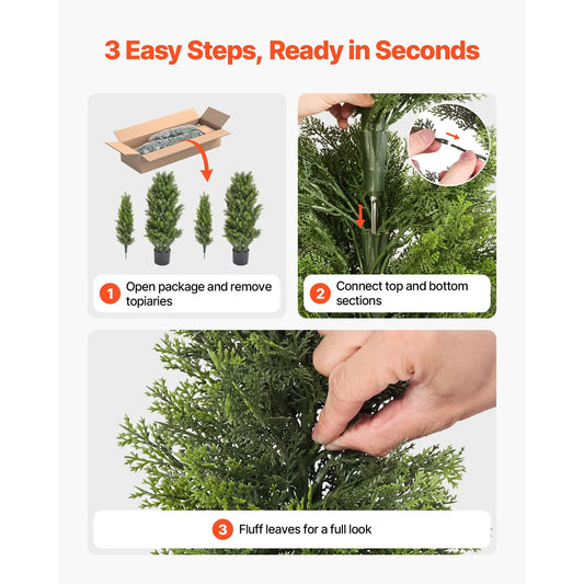 Artificial Topiary Cedar Trees, 2 Set 1219mm Faux Pine Shrubs Plants, Fake Silk Tree Look Real, Easy Assembly for Decor Front Porch Outdoor Patio Garden Balcony Backyard Indoor Office - Image 4