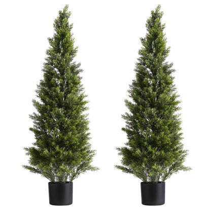 Artificial Topiary Cedar Trees, 2 Set 1219mm Faux Pine Shrubs Plants, Fake Silk Tree Look Real, Easy Assembly for Decor Front Porch Outdoor Patio Garden Balcony Backyard Indoor Office