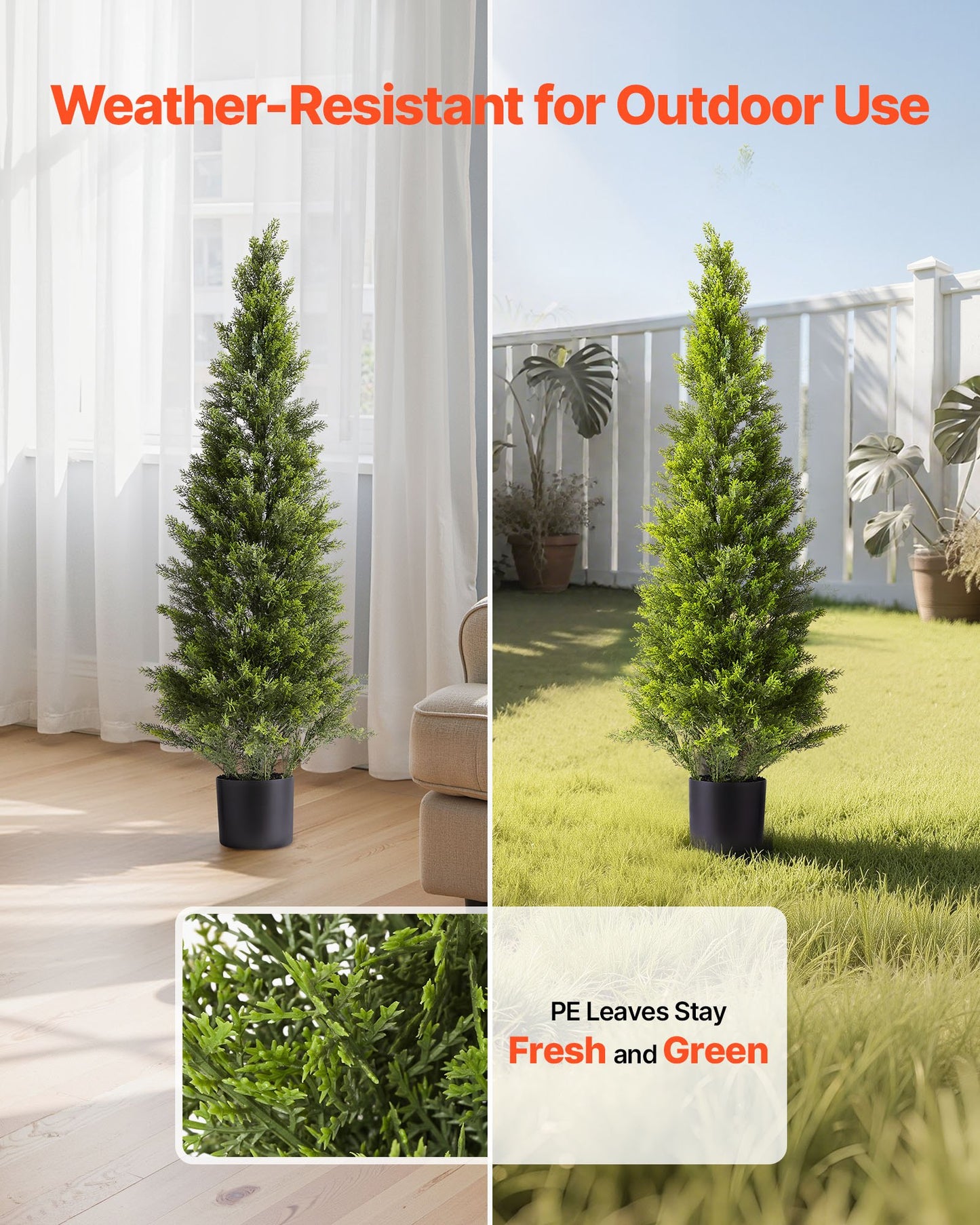 Artificial Topiary Cedar Trees, 2 Set 1219mm Faux Pine Shrubs Plants, Fake Silk Tree Look Real, Easy Assembly for Decor Front Porch Outdoor Patio Garden Balcony Backyard Indoor Office - Image 3