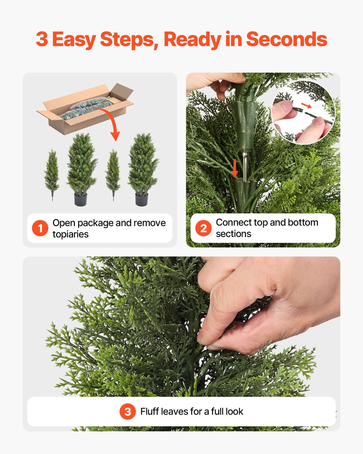 Artificial Topiary Cedar Trees, 2 Set 1219mm Faux Pine Shrubs Plants, Fake Silk Tree Look Real, Easy Assembly for Decor Front Porch Outdoor Patio Garden Balcony Backyard Indoor Office - Image 4
