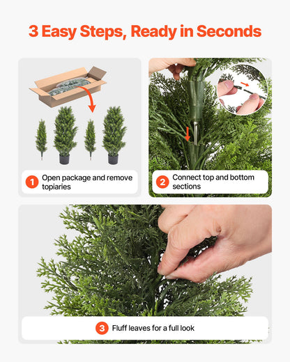 Artificial Topiary Cedar Trees, 2 Set 1219mm Faux Pine Shrubs Plants, Fake Silk Tree Look Real, Easy Assembly for Decor Front Porch Outdoor Patio Garden Balcony Backyard Indoor Office - Image 4