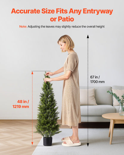 Artificial Topiary Cedar Trees, 2 Set 1219mm Faux Pine Shrubs Plants, Fake Silk Tree Look Real, Easy Assembly for Decor Front Porch Outdoor Patio Garden Balcony Backyard Indoor Office - Image 5