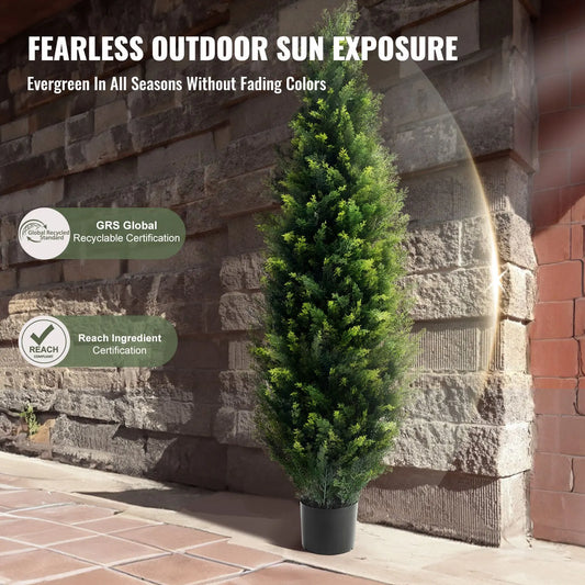 2 Pack 5' Artificial Cedar Topiary Tree Faux Plant UV Decor In/Outdoor - Image 3