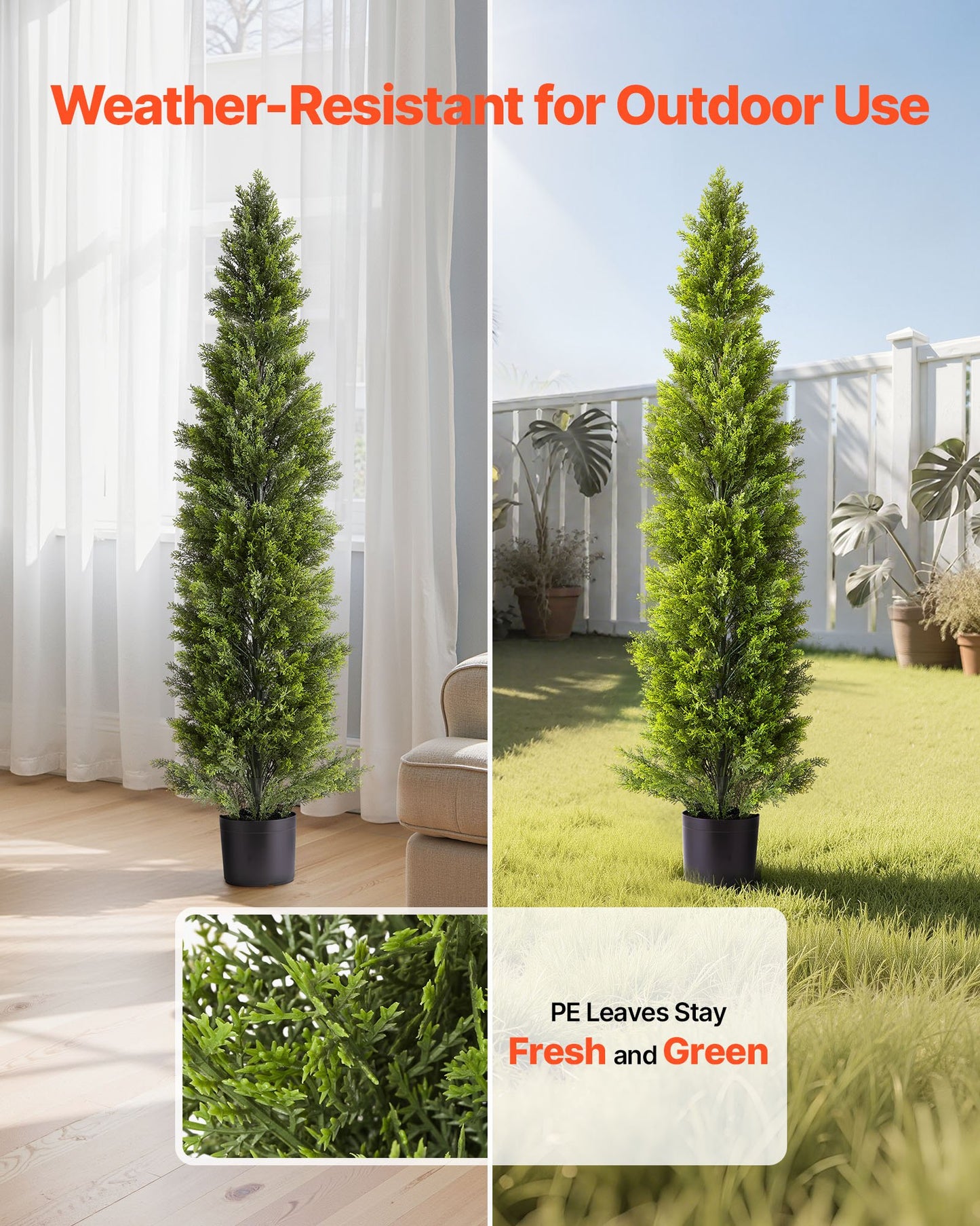 Artificial Topiary Cedar Trees, 2 Set 1524mm Faux Pine Shrubs Plants, Fake Silk Tree Look Real, Easy Assembly for Decor Front Porch Outdoor Patio Garden Balcony Backyard Indoor Office - Image 3