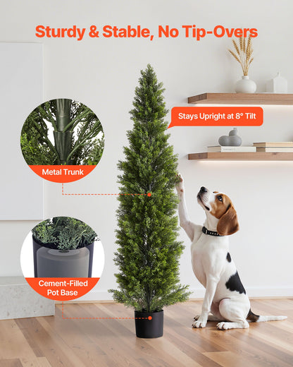 Artificial Topiary Cedar Trees, 2 Set 1524mm Faux Pine Shrubs Plants, Fake Silk Tree Look Real, Easy Assembly for Decor Front Porch Outdoor Patio Garden Balcony Backyard Indoor Office - Image 6
