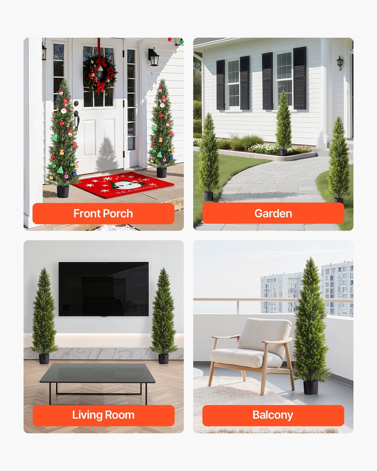 Artificial Topiary Cedar Trees, 2 Set 1524mm Faux Pine Shrubs Plants, Fake Silk Tree Look Real, Easy Assembly for Decor Front Porch Outdoor Patio Garden Balcony Backyard Indoor Office - Image 7