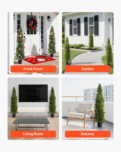 Artificial Topiary Cedar Trees, 2 Set 1524mm Faux Pine Shrubs Plants, Fake Silk Tree Look Real, Easy Assembly for Decor Front Porch Outdoor Patio Garden Balcony Backyard Indoor Office - Image 7