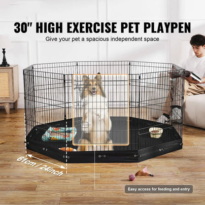 Dog Playpen, 8 Pcs 30"H x 24"W Panels Foldable Metal Pet Exercise Pen, Dog Fence Indoor and Outdoor Pen with Door, 600D Oxford Fabric Bottom Pad, Pet Playpen for Dogs, Cats, Other Small Animals - Image 2
