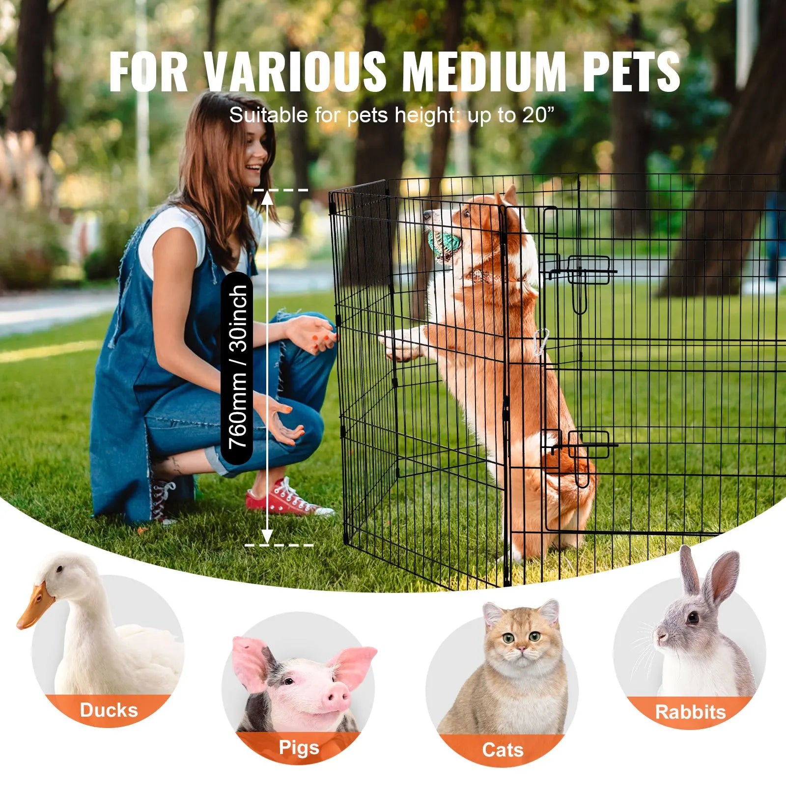 Dog Playpen, 8 Pcs 30"H x 24"W Panels Foldable Metal Pet Exercise Pen, Dog Fence Indoor and Outdoor Pen with Door, 600D Oxford Fabric Bottom Pad, Pet Playpen for Dogs, Cats, Other Small Animals - Image 3