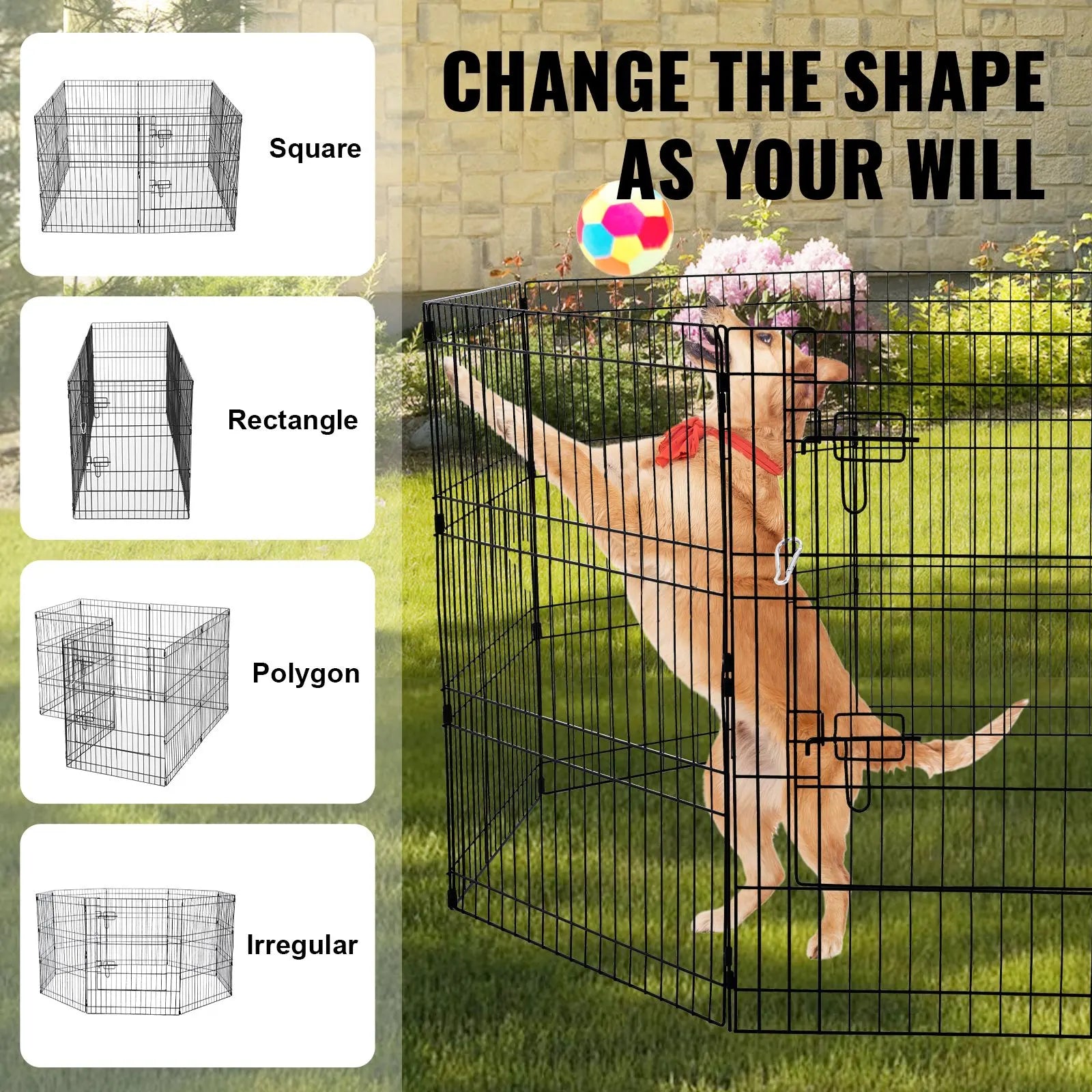 Dog Playpen, 8 Pcs 30"H x 24"W Panels Foldable Metal Pet Exercise Pen, Dog Fence Indoor and Outdoor Pen with Door, 600D Oxford Fabric Bottom Pad, Pet Playpen for Dogs, Cats, Other Small Animals - Image 6
