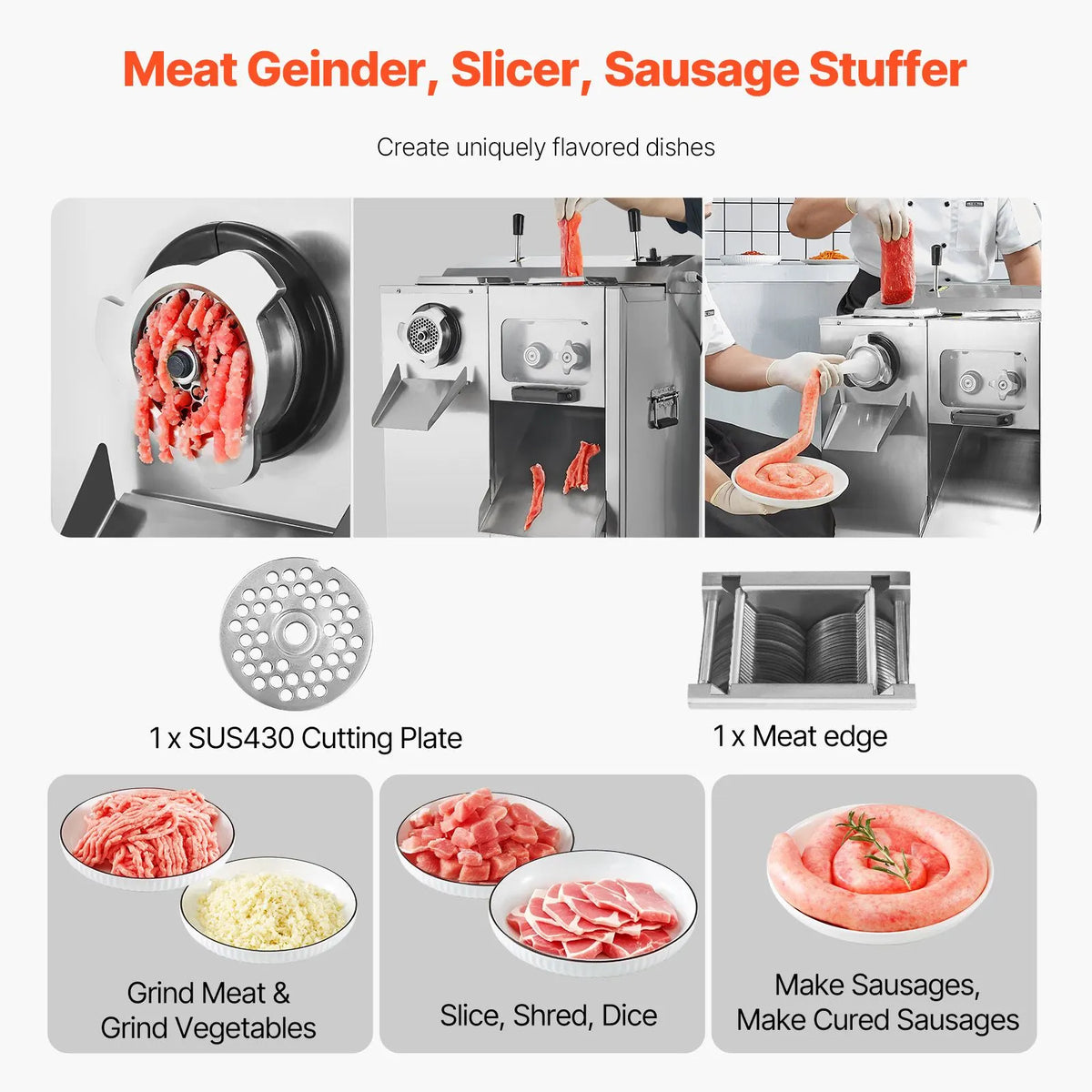 Commercial Electric Meat Grinder Slicer 6.35 kg/Min Sausage Stuffer Maker - Image 2