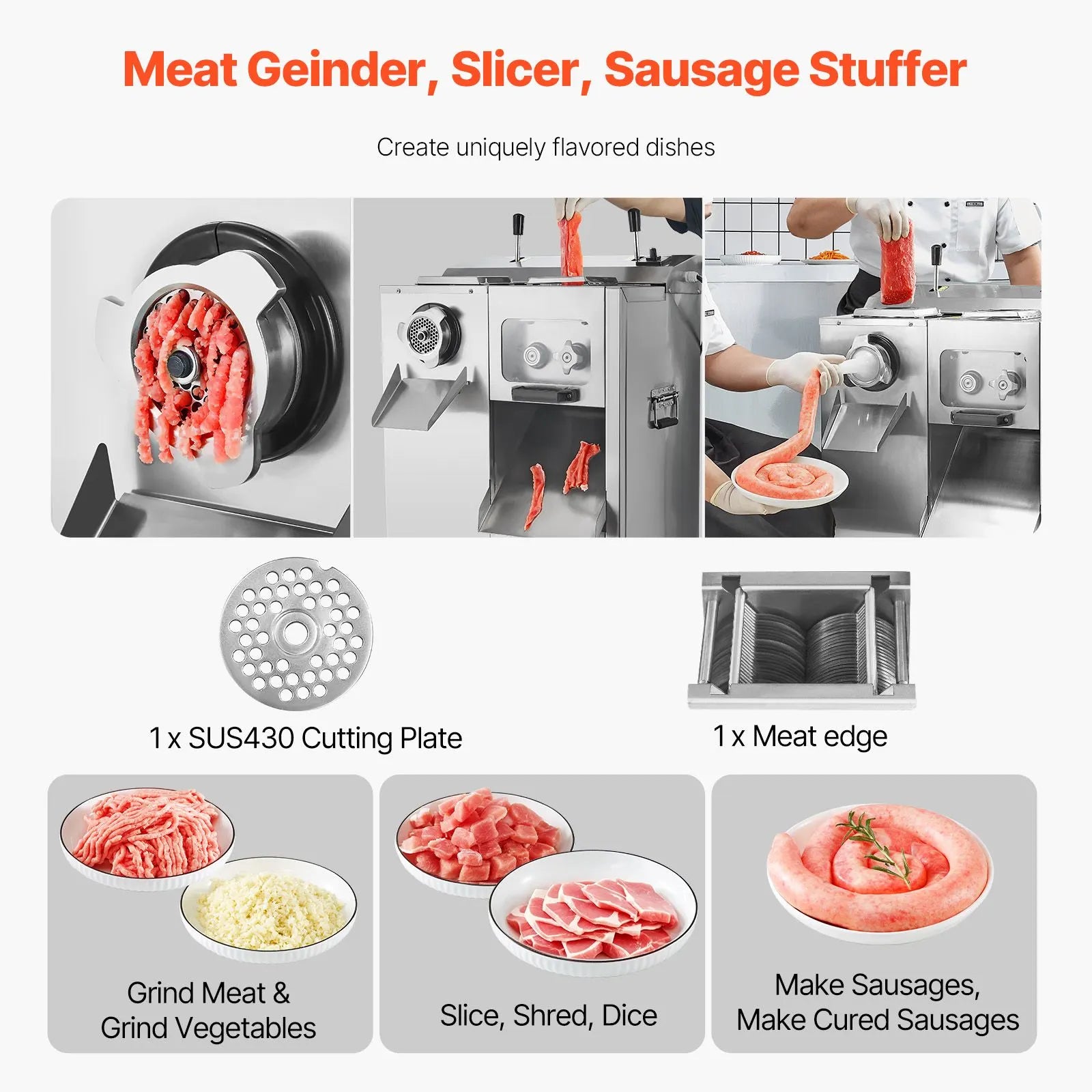 Commercial Electric Meat Grinder Slicer 6.35 kg/Min Sausage Stuffer Maker - Image 2