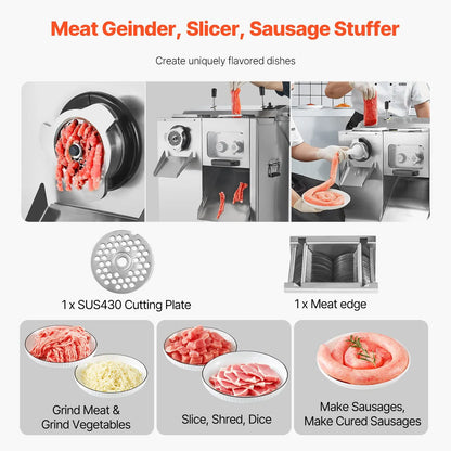 Commercial Electric Meat Grinder Slicer 6.35 kg/Min Sausage Stuffer Maker - Image 2