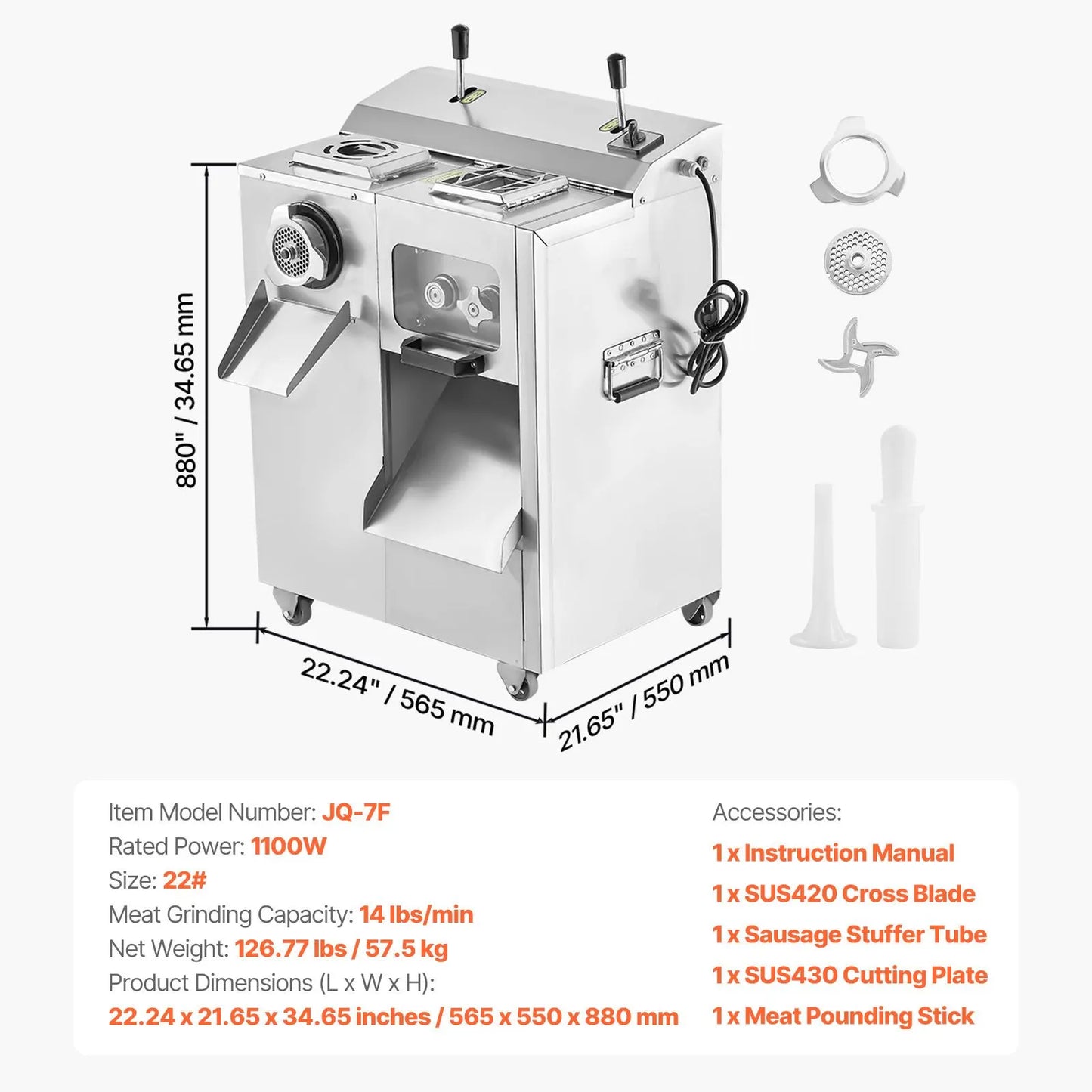 Commercial Electric Meat Grinder Slicer 6.35 kg/Min Sausage Stuffer Maker - Image 7