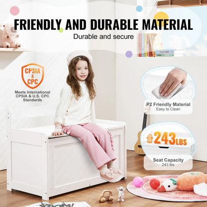 Kids Toy Storage Bench Wooden Toy Box Chest 32.68 x 17.91 x 24.02" White - Image 5