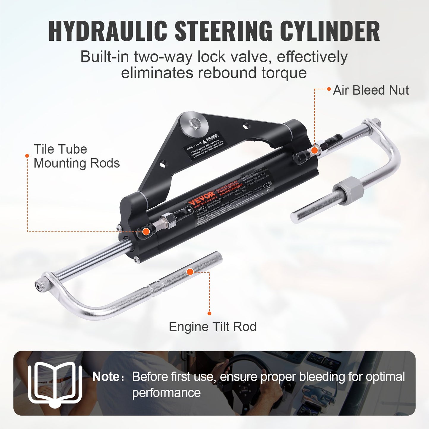 150HP Hydraulic Outboard Steering Kit Boat Marine System, Built-in Two-Way Lock Cylinder, 150HP Pump and High-Strength Nylon Hose for Single Station, Single-Engine use - Image 5