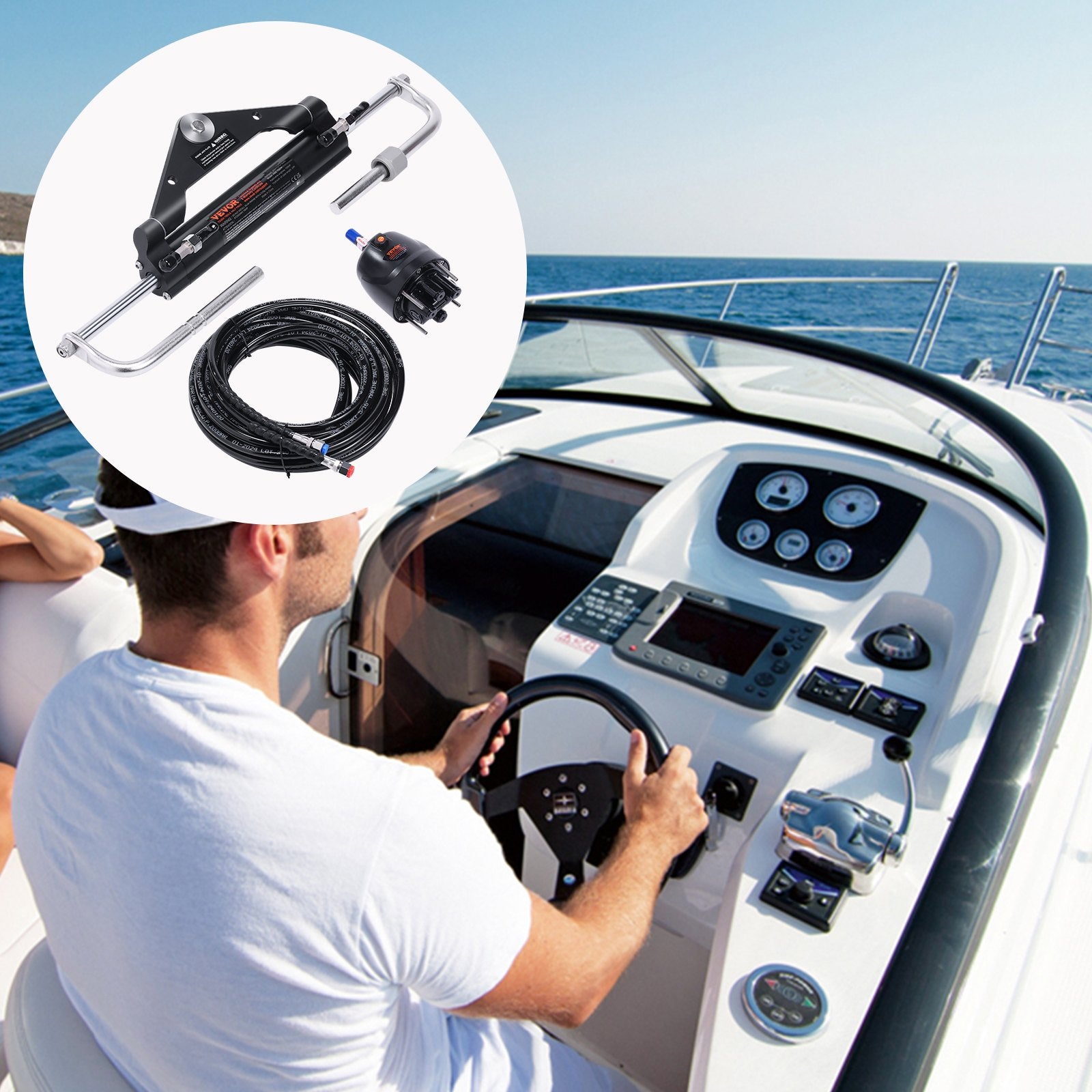 150HP Hydraulic Outboard Steering Kit Boat Marine System, Built-in Two-Way Lock Cylinder, 150HP Pump and High-Strength Nylon Hose for Single Station, Single-Engine use - Image 8