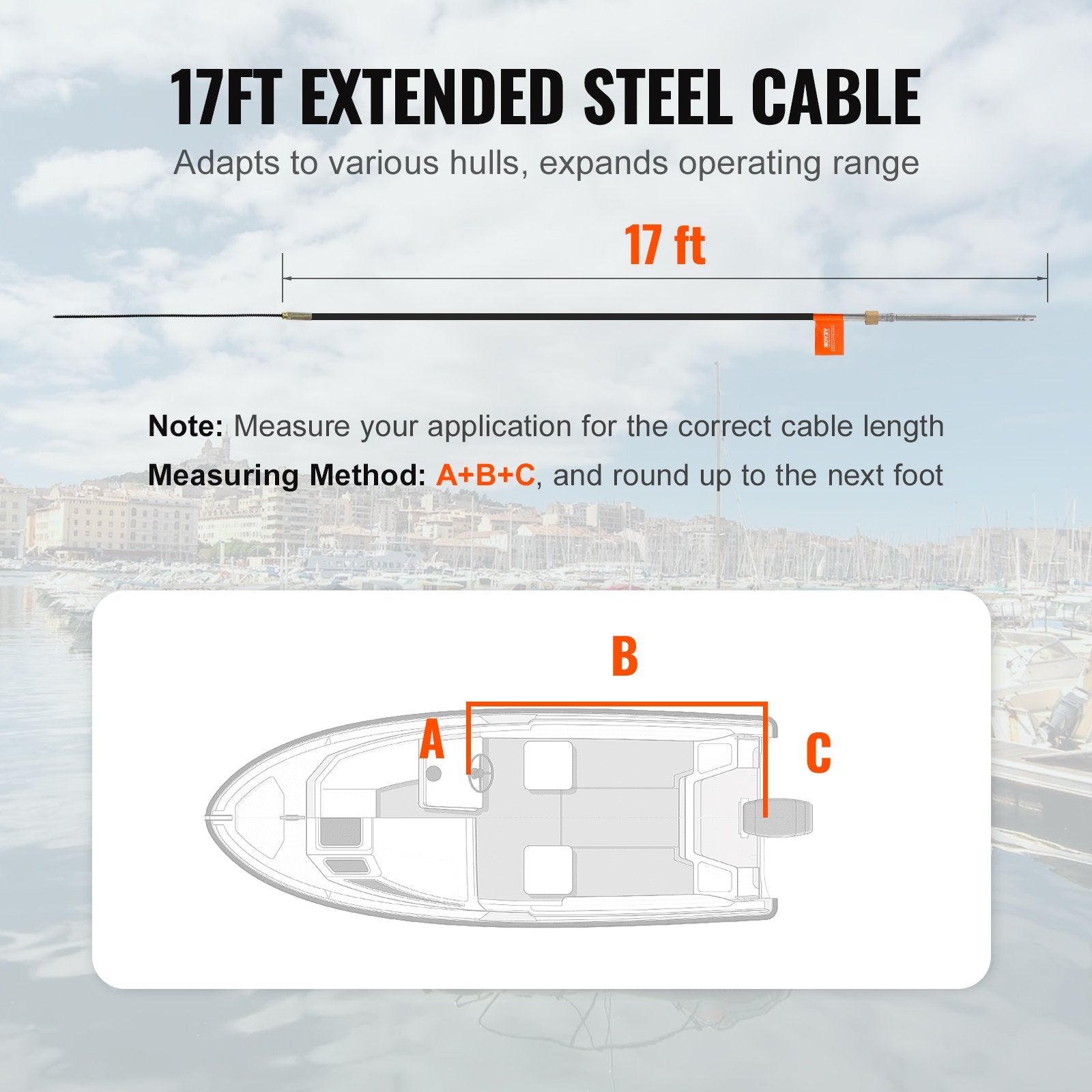 Boat Steering Cable, 17 Feet Outboard Marine Rotary Steering Cable, 1/2 Ton High Tensile Strength, Steel Steering Wheel Cable Compatible with Most Single-Station Outboard Steering Systems - Image 3