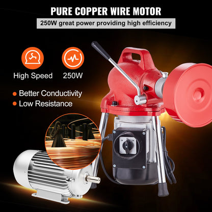 Drain Cleaner Machine 66FT x 5/8In 250W Sectional Snake Auger Manual Feed - Image 5