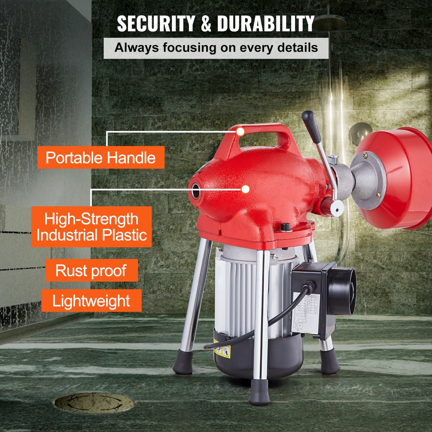 Drain Cleaner Machine 66FT x 5/8In 250W Sectional Snake Auger Manual Feed - Image 6