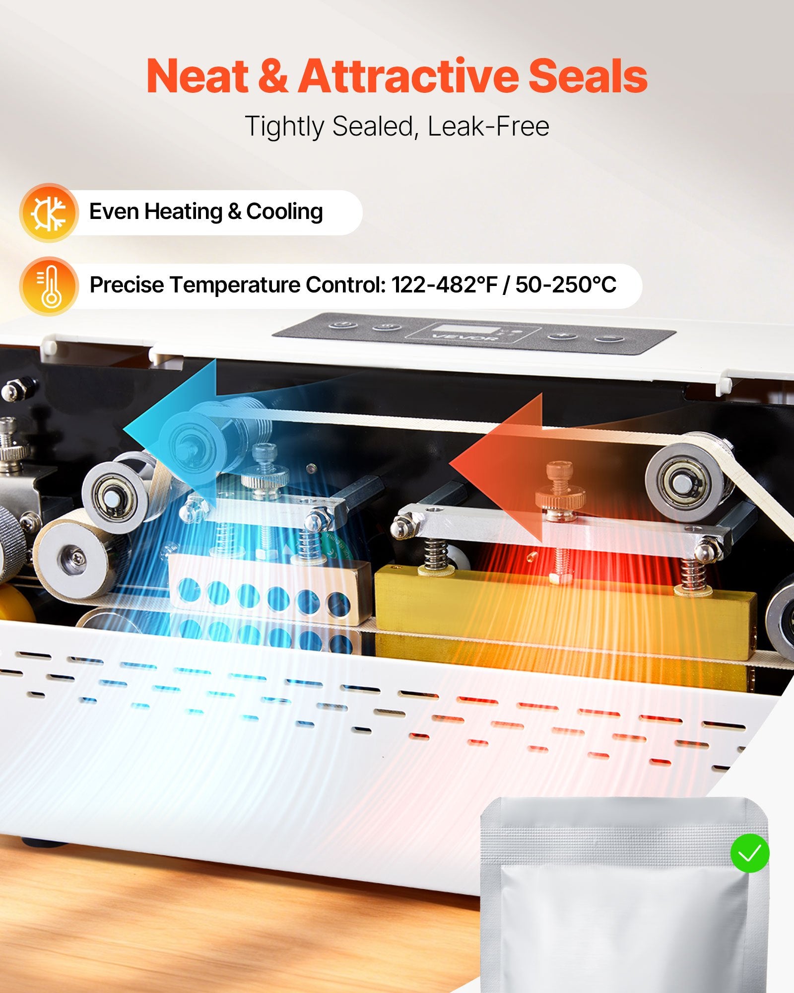 Continuous Sealing Machine, 8-12 mm Seal Width, Automatic Continuous Band Sealer with Digital Temperature Control, Automatic Shutdown, Portable Heat Sealing Machine for 0.06-0.2 mm Plastic Bags - Image 5