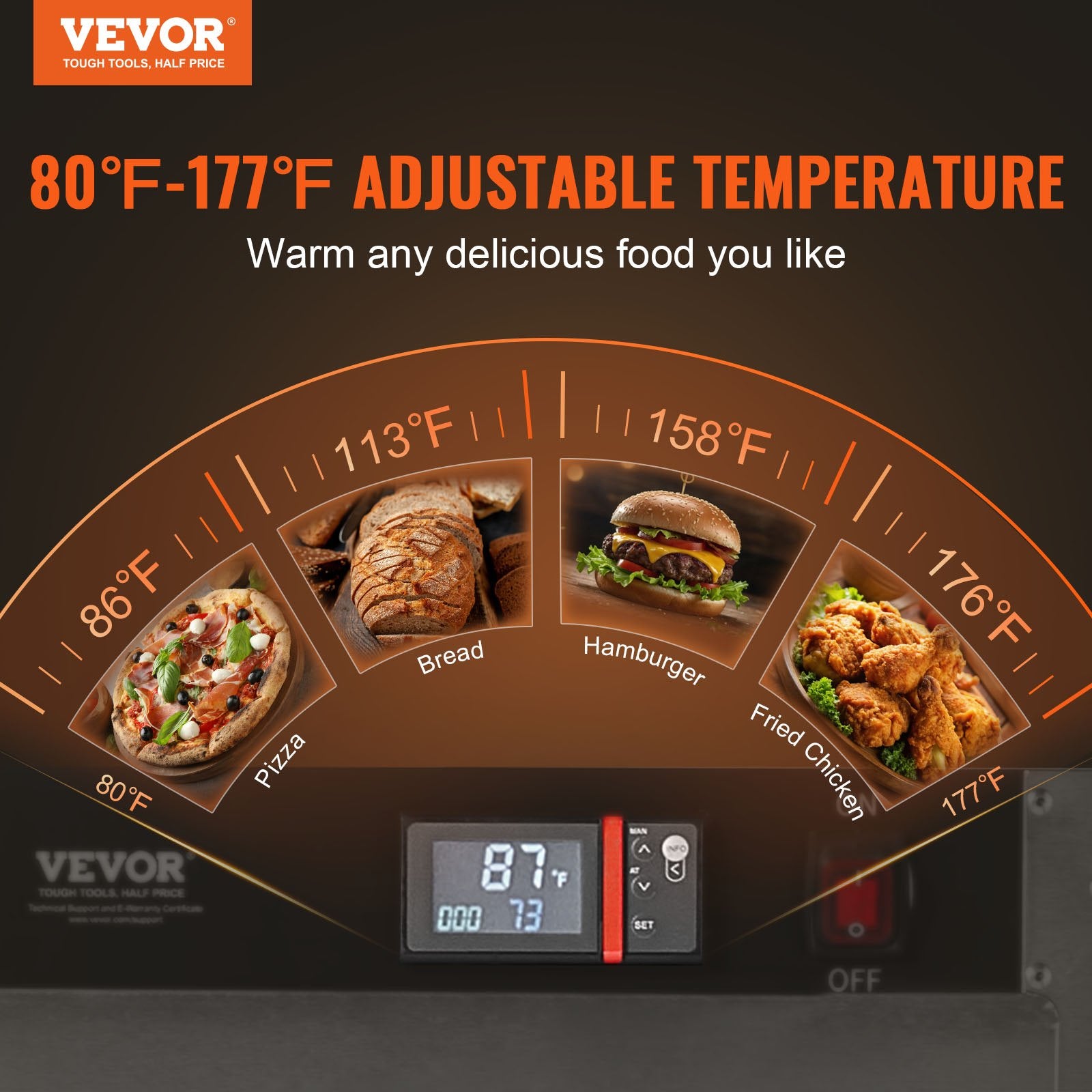 Hot Box Food Warmer, 5-Tier Concession Warmer with Water Tray, 5 Pans, Single-door and Adjustable Shelves, Stainless Steel Food Warmer Cabinet, Ideal for Storing Pizza, Chicken, Restaurant - Image 2