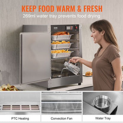 Hot Box Food Warmer, 5-Tier Concession Warmer with Water Tray, 5 Pans, Single-door and Adjustable Shelves, Stainless Steel Food Warmer Cabinet, Ideal for Storing Pizza, Chicken, Restaurant - Image 3
