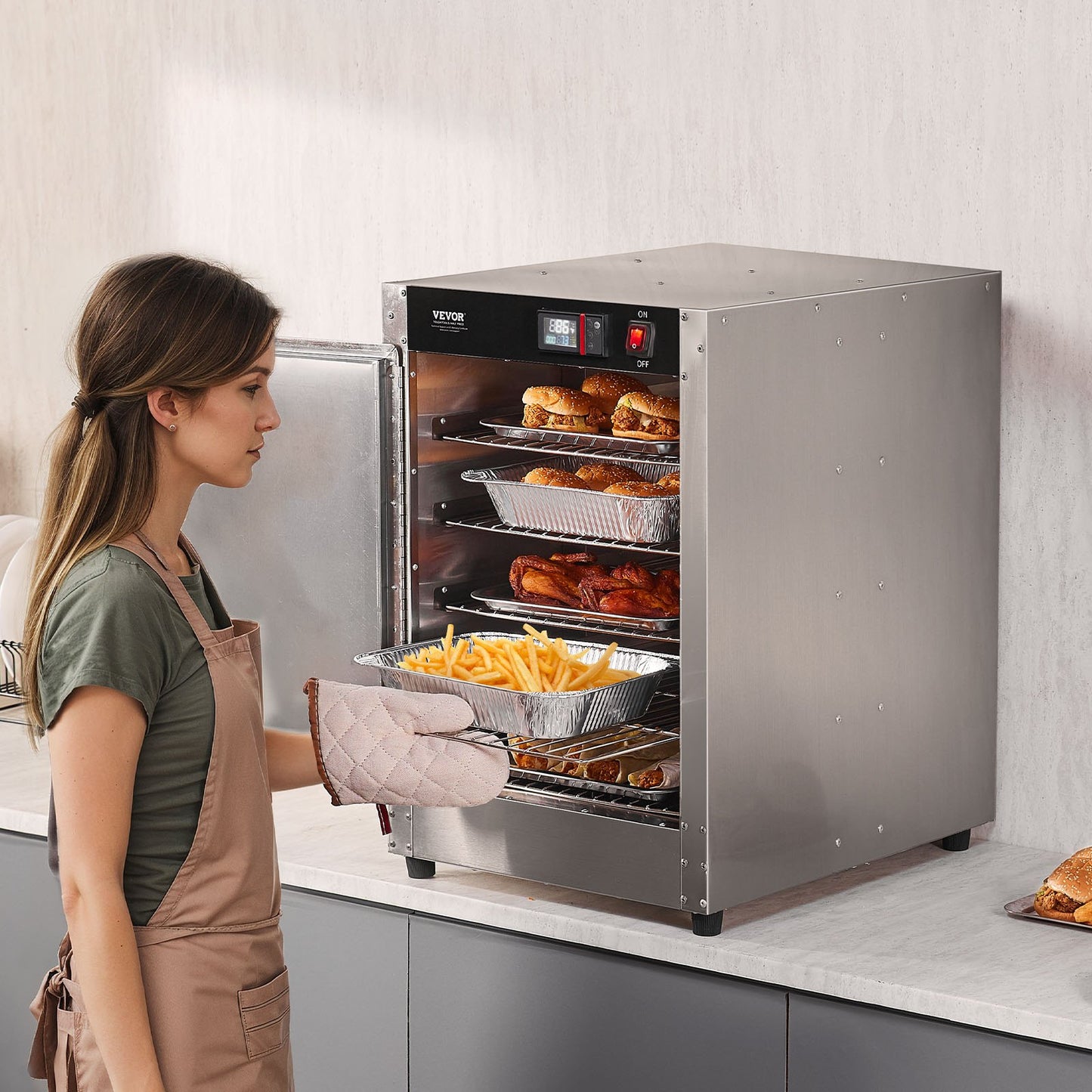 Hot Box Food Warmer, 5-Tier Concession Warmer with Water Tray, 5 Pans, Single-door and Adjustable Shelves, Stainless Steel Food Warmer Cabinet, Ideal for Storing Pizza, Chicken, Restaurant - Image 8