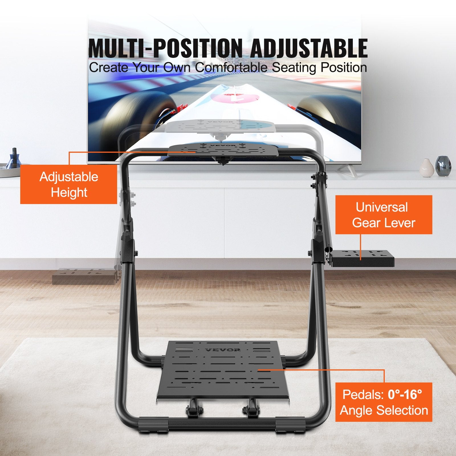 Foldable Racing Steering Wheel Stand, Height Adjustable Universal Base Compatible with Logitech & Thrustmaster Racing Wheel and Pedal, Heavy-duty Frame Standard GT/Formula Seating Portable - Image 4