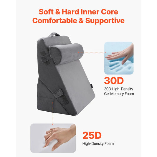 Bed Wedge Pillow for Sleeping, 3 Pcs Adjustable Orthopedic Bed Wedge Set, with Washable Cover & Foam Support, Post Surgery Pillow for Acid Reflux, Back Pain, Snoring Relief & GERD, Dark Grey - Image 2
