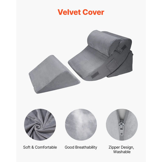 Wedge Pillow for Sleeping, 4 Pcs Adjustable Orthopedic Bed Wedge Set, Support Leg Neck Shoulder, Post Surgery Pillow for Back Pain, Acid Reflux, Snoring Relief, Sitting up in Bed, Dark Grey - Image 3