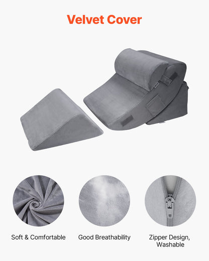 Wedge Pillow for Sleeping, 4 Pcs Adjustable Orthopedic Bed Wedge Set, Support Leg Neck Shoulder, Post Surgery Pillow for Back Pain, Acid Reflux, Snoring Relief, Sitting up in Bed, Dark Grey - Image 3