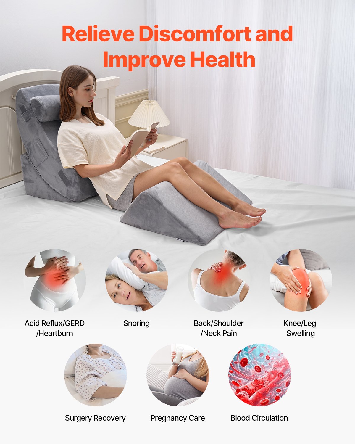 Wedge Pillow for Sleeping, 4 Pcs Adjustable Orthopedic Bed Wedge Set, Support Leg Neck Shoulder, Post Surgery Pillow for Back Pain, Acid Reflux, Snoring Relief, Sitting up in Bed, Dark Grey - Image 5