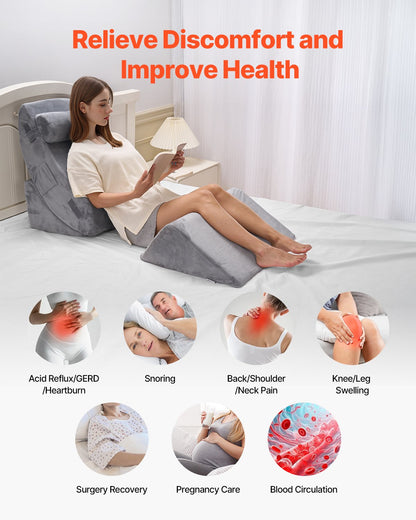 Wedge Pillow for Sleeping, 4 Pcs Adjustable Orthopedic Bed Wedge Set, Support Leg Neck Shoulder, Post Surgery Pillow for Back Pain, Acid Reflux, Snoring Relief, Sitting up in Bed, Dark Grey - Image 5