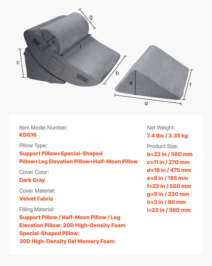 Wedge Pillow for Sleeping, 4 Pcs Adjustable Orthopedic Bed Wedge Set, Support Leg Neck Shoulder, Post Surgery Pillow for Back Pain, Acid Reflux, Snoring Relief, Sitting up in Bed, Dark Grey - Image 7