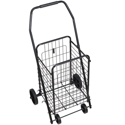 Shopping Cart, Folding Grocery Utility Cart with Swivel Wheels, 40.8 kg Large Load Capacity, Heavy Duty Rolling Laundry Basket Butler for Laundry, Shopping, Camping, Grocery, Luggage, Black