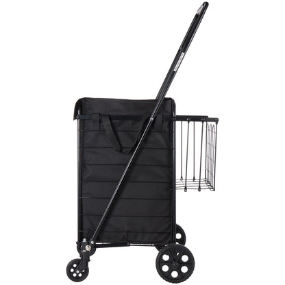 Shopping Cart, Folding Grocery Utility Cart with Dual Baskets, Waterproof Liner & Wheels, 45 KG Large Load Capacity, Heavy Duty Laundry Basket for Laundry, Shopping, Camping, Grocery, Luggage - Image 9