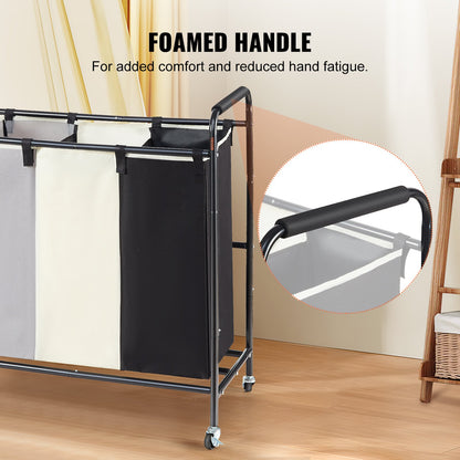 3-Section Laundry Basket, Heavy Duty Laundry Hamper Storage Organizer, Laundry Sorter Cart with Heavy Duty Lockable Wheels for Dirty Clothes in Laundry Room Bedroom - Image 6