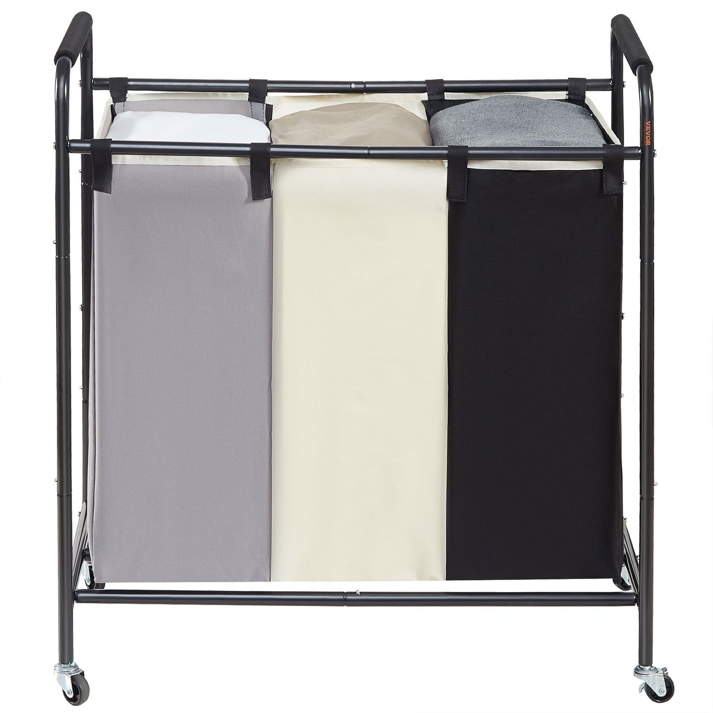 3-Section Laundry Basket, Heavy Duty Laundry Hamper Storage Organizer, Laundry Sorter Cart with Heavy Duty Lockable Wheels for Dirty Clothes in Laundry Room Bedroom - Image 9